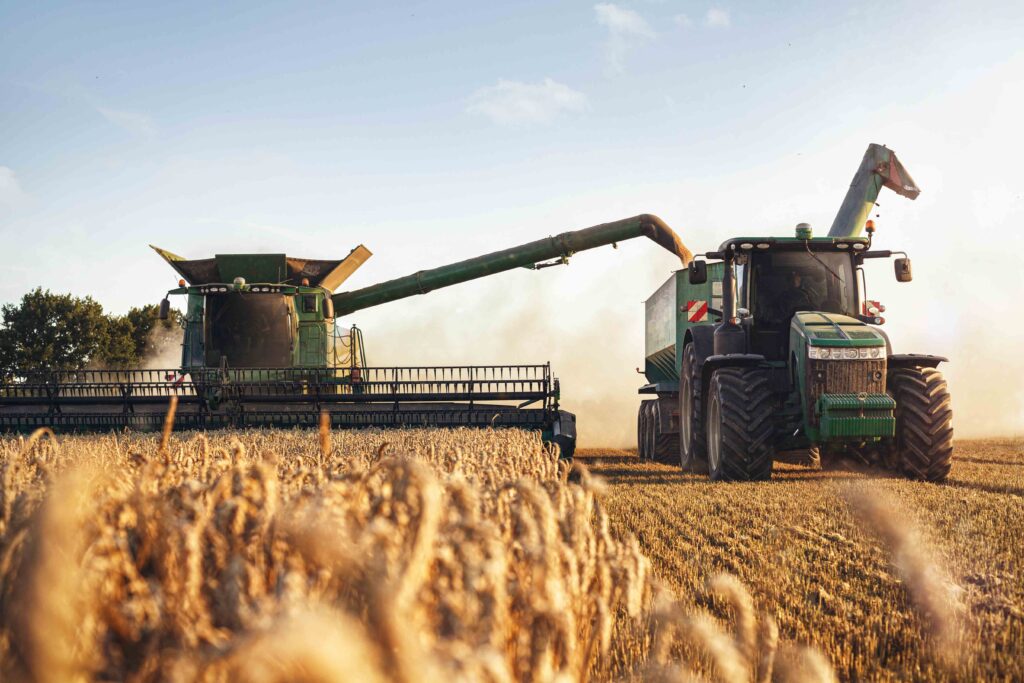 combine harvesting wheat